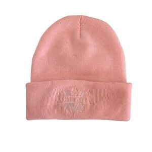 Victoria Jewels Pink Knit Cuffed Beanie Embroidered Logo Winter Hat